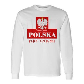 Polska Bialo-Czerwoni Polnische Flagge Polnisches Emblem Weißer Adler Langarmshirts - Seseable