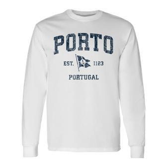 Porto Portugal Vintage Sports Navy Boat Anchor Flag Long Sleeve T-Shirt - Monsterry