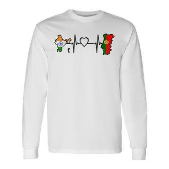 Portugal India Flag Portuguese Indian Heartbeat Long Sleeve T-Shirt - Monsterry