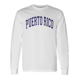 Puerto Rico Varsity Style Navy Blue Text Long Sleeve T-Shirt - Monsterry UK