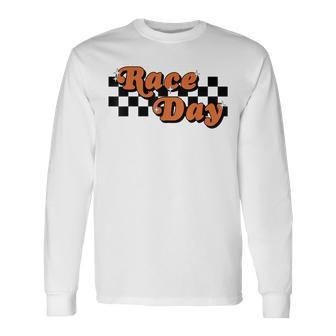 Race Day Checkered Flag Racing Driver Cheer Mama Long Sleeve T-Shirt - Seseable