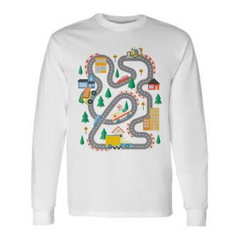 Racing Toy Car Race Track On Dad Fathers Day On Back Long Sleeve T-Shirt - Thegiftio UK