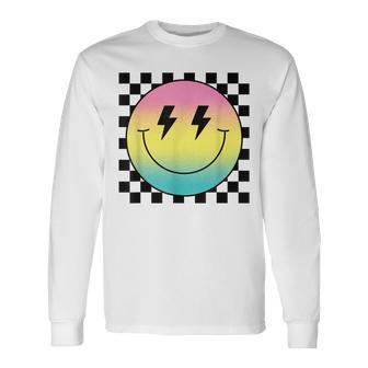 Rainbow Smile Face Cute Checkered Smiling Happy Face Long Sleeve T-Shirt | Mazezy