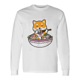 Ramen Kawaii Japanese Noodles Dog Eating Ramen Shiba Inu Long Sleeve T-Shirt - Thegiftio