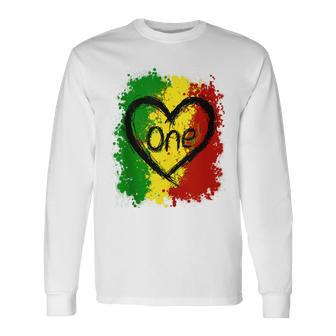 Reggae Heart One Love Rasta Reggae Music Jamaica Vacation Long Sleeve T-Shirt - Seseable
