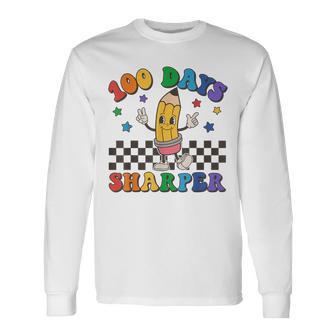 Retro 100 Days Sharper Little Pencil 100 Days Of School Long Sleeve T-Shirt - Monsterry