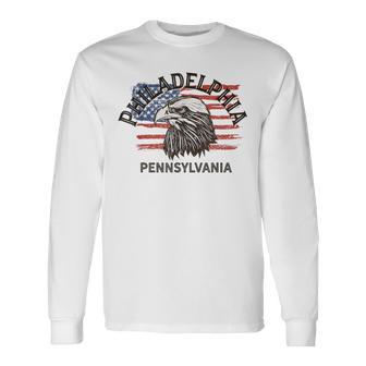 Retro Eagle Usa Flag Pennsylvania Vintage Philadelphia Long Sleeve T-Shirt - Monsterry AU