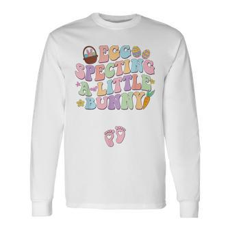Retro Eggspecting Little Bunny Easter Pregnancy Announcement Long Sleeve T-Shirt | Mazezy