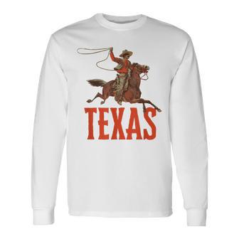 Retro Roping Cowboy & Bronco Texas Long Sleeve T-Shirt - Monsterry UK