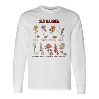 Retro Slp Garden Wildflowers Speech Language Pathologist Long Sleeve T-Shirt - Monsterry DE