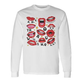 Retro Speech Language Pathologist Slp Mouth Valentine's Day Long Sleeve T-Shirt - Thegiftio
