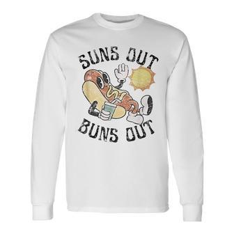 Retro Suns Out Buns Out Cute Hot Dog Bbq Fourth Of July Long Sleeve T-Shirt - Monsterry UK