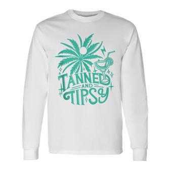 Retro Tanned And Tipsy Beach Summer Vacation Long Sleeve T-Shirt - Seseable
