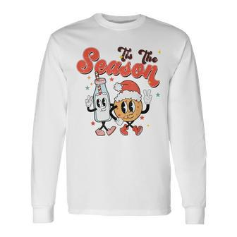 Retro Tis The Season Milk And Cookie Santa Hat Christmas Long Sleeve T-Shirt - Seseable