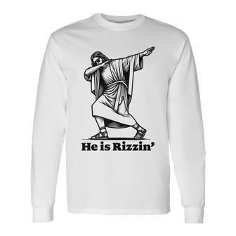 He Is Risen Jesus Dabbing Easter Long Sleeve T-Shirt | Mazezy