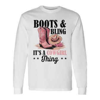 Rodeo Western Country Southern Cowgirl Hat Boots & Bling Long Sleeve T-Shirt - Monsterry AU
