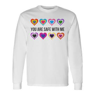You Are Safe With Me Lesbian Trans Bi Pansexual Non Binary Long Sleeve T-Shirt - Monsterry CA