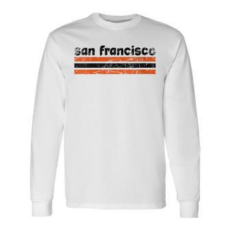 San Francisco California Three Stripe Vintage Weathered Long Sleeve T-Shirt - Monsterry AU