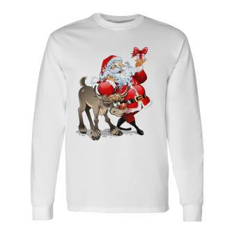 Santa Claus & Rudolph Red Nosed Reindeer Christmas Long Sleeve T-Shirt - Monsterry DE