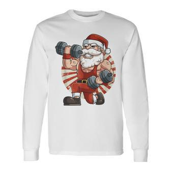 Santa Claus Weightlifting Gym Fitness Training Christmas Long Sleeve T-Shirt - Monsterry DE
