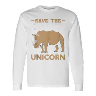 Save The Chubby Unicorns Rhino Rhinoceros Zoo Vintage Cool Long Sleeve T-Shirt - Monsterry