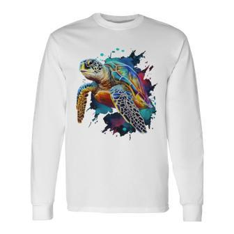 Sea Turtle Watercolor Graphic Long Sleeve T-Shirt | Mazezy