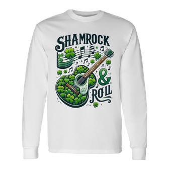 Shamrock N Roll St Patrick's Day Guitar Irish Music Long Sleeve T-Shirt - Monsterry CA