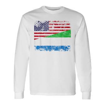 Sierra Leonean Roots Half American Flag Sierra Leone Long Sleeve T-Shirt - Monsterry DE