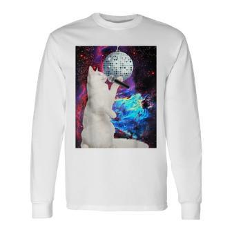 Singing Disco Cat In Space For Cat Lovers Long Sleeve T-Shirt - Monsterry CA