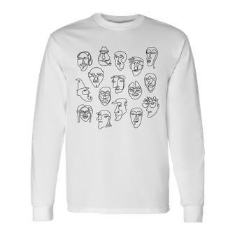 Single Line Face Character Long Sleeve T-Shirt - Monsterry UK