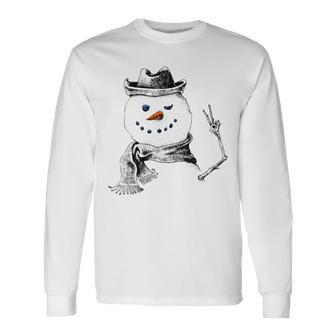 Snowman Peace Sign Christmas Snow Frosty Winter Xmas Long Sleeve T-Shirt - Seseable