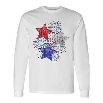 Sparkly 4Th Of July Fireworks Stars Cute 4Th Of July Long Sleeve T-Shirt - Monsterry UK