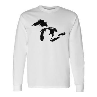 State Of Michigan Great Lakes Water Map Long Sleeve T-Shirt - Monsterry