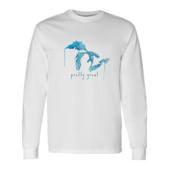 State Of Michigan Watercolor Mitten Great Lakes Long Sleeve T-Shirt - Monsterry