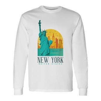 Statue Of Liberty Retro Vintage New York City Nyc Ny Long Sleeve T-Shirt - Monsterry DE