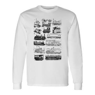 Steam Engine Train Steam Train Locomotive Vintage Chart Long Sleeve T-Shirt - Monsterry AU