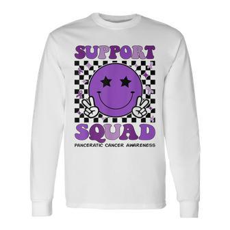 Support Squad Purple Ribbon Pancreatic Cancer Awareness Long Sleeve T-Shirt - Seseable