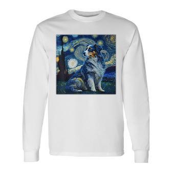 Surrealism Starry Night Australian Shepherd Dog Long Sleeve T-Shirt - Monsterry CA