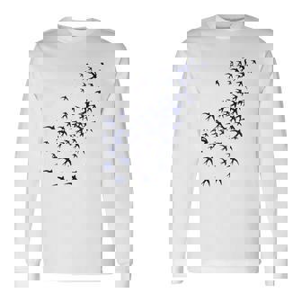 Swarm Of Swallows Flying Flock Of Birds For Nature Lovers Long Sleeve T-Shirt - Thegiftio