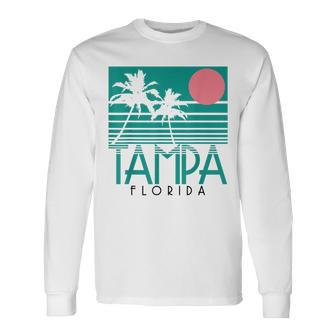 Tampa Florida Fl Palm Trees Surf Vintage Retro Long Sleeve T-Shirt - Monsterry UK