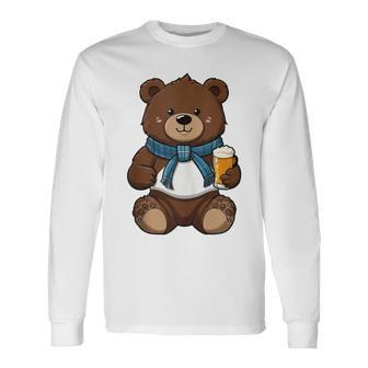 Teddy Bear Has A Beer In His Paws Men's Day Father's Day Long Sleeve T-Shirt - Seseable