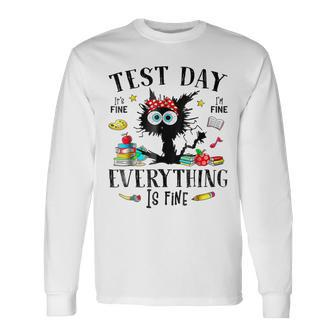 Test Day Stressed Teachers & Students Testing Cat Long Sleeve T-Shirt | Mazezy