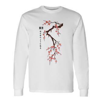 Tokyo Japanese Cherry Blossoms Print Long Sleeve T-Shirt - Monsterry CA