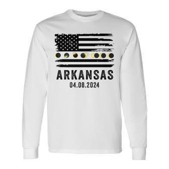 Total Solar Eclipse 2024 Totality Arkansas Usa American Flag Long Sleeve T-Shirt - Monsterry CA