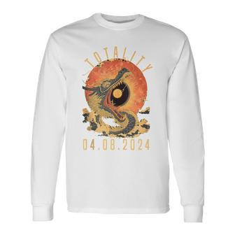 Totality 04082024 Dragon & Sun Solar Eclipse April 8 2024 Long Sleeve T-Shirt | Mazezy