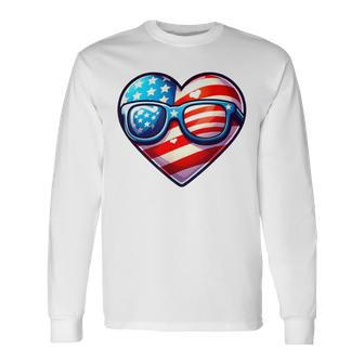 Usa Flag Heart Glasses Patriotic Armed Forces Memorial Day Long Sleeve T-Shirt - Monsterry CA