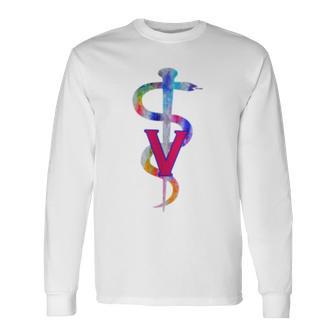 Veterinary V Caduceus Vet Veterinarian Long Sleeve T-Shirt - Monsterry DE