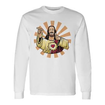 Vintage Buddy Christ Long Sleeve T-Shirt - Monsterry UK