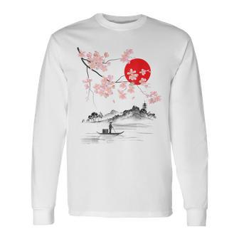 Vintage Cherry Blossom Sakura Japanese Art Sakura Long Sleeve T-Shirt - Monsterry