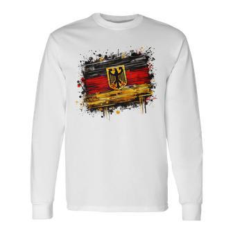 Vintage Deutsch Banner Fan Deutschland Flagge Retro Kunst Langarmshirts - Geschenkecke